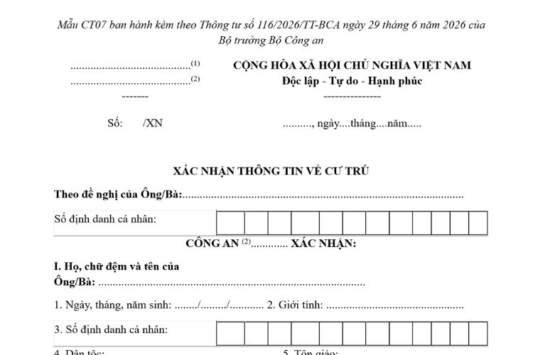Mẫu CT07 | Xác nhận thông tin cư trú mới nhất 2026 2 Mẫu CT07 | Xác nhận thông tin cư trú mới nhất 2026