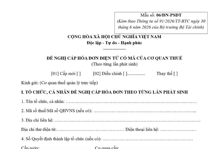 Mẫu Đề nghị cấp hóa đơn điện tử có mã của cơ quan thuế 2 Mẫu Đề nghị cấp hóa đơn điện tử có mã của cơ quan thuế