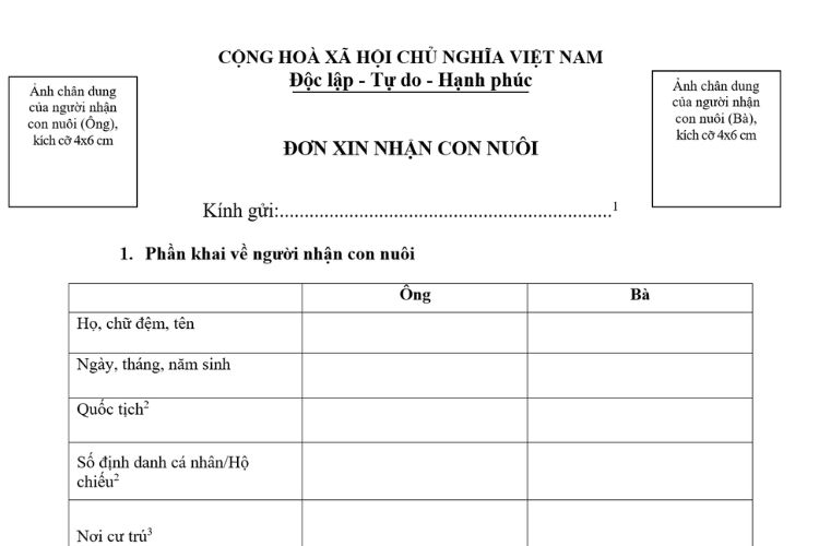 Mẫu Đơn xin nhận con nuôi 2 Mẫu Đơn xin nhận con nuôi
