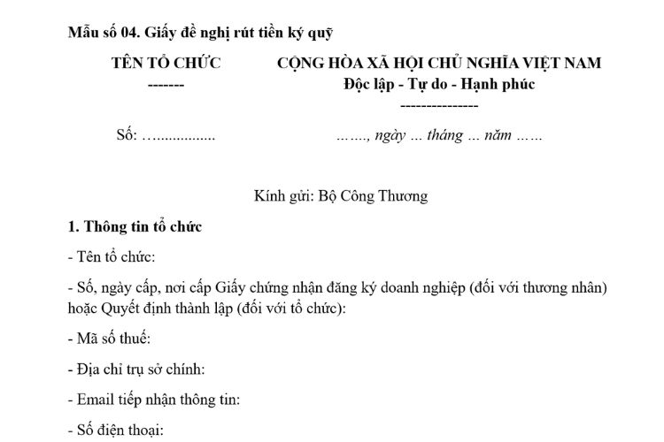 Mẫu Giấy đề nghị rút tiền ký quỹ 2 Mẫu Giấy đề nghị rút tiền ký quỹ
