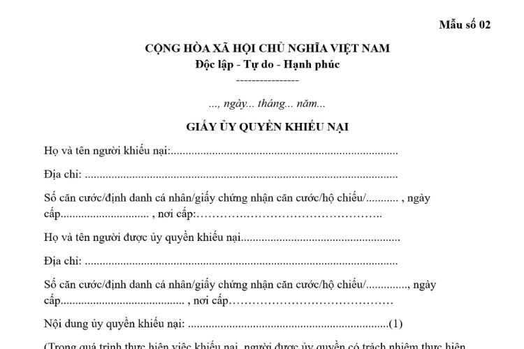 Mẫu Giấy ủy quyền khiếu nại mới nhất