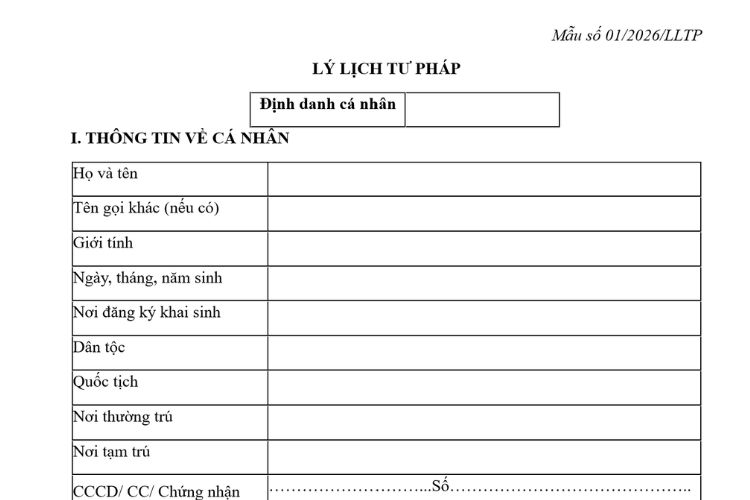 Mẫu Lý lịch tư pháp mới nhất
