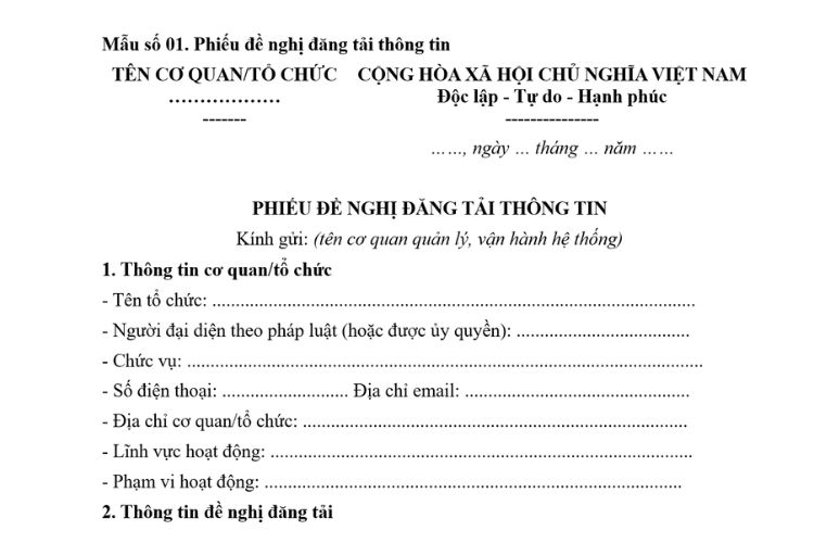 Mẫu Phiếu đề nghị đăng tải thông tin 2 Mẫu Phiếu đề nghị đăng tải thông tin