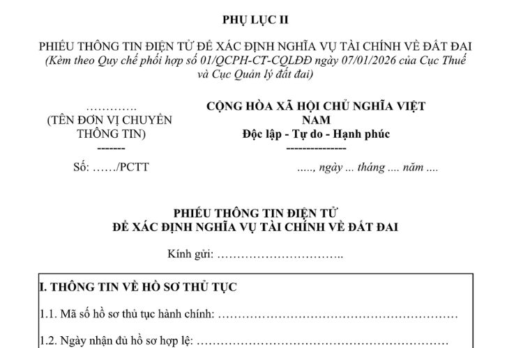 Mẫu Phiếu thông tin điện tử để xác định nghĩa vụ tài chính về đất đai 2 Mẫu Phiếu thông tin điện tử để xác định nghĩa vụ tài chính về đất đai