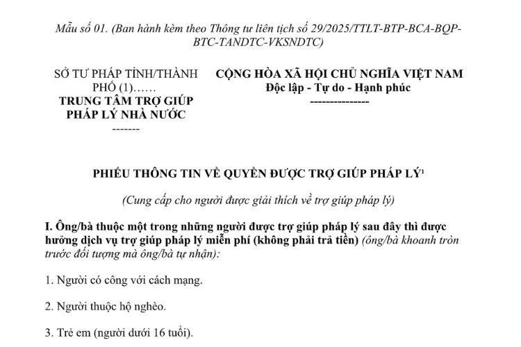 Mẫu Phiếu thông tin về quyền được trợ giúp pháp lý 2 Mẫu Phiếu thông tin về quyền được trợ giúp pháp lý
