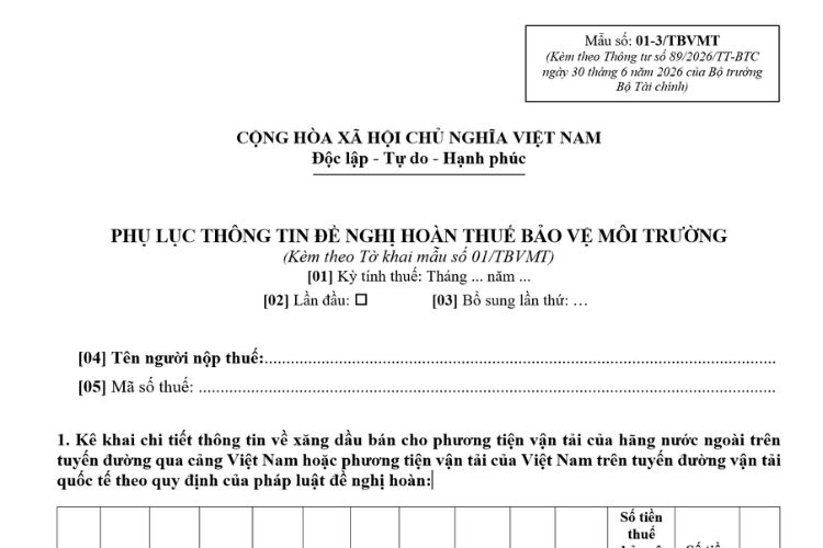 Mẫu Phụ lục thông tin đề nghị hoàn thuế bảo vệ môi trường 2 Mẫu Phụ lục thông tin đề nghị hoàn thuế bảo vệ môi trường