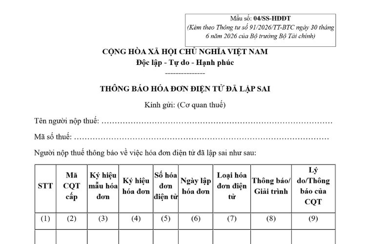 Mẫu Thông báo hóa đơn điện tử đã lập sai 2 Mẫu Thông báo hóa đơn điện tử đã lập sai