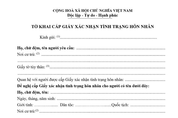 Mẫu Tờ khai cấp giấy xác nhận tình trạng hôn nhân 2 Mẫu Tờ khai cấp giấy xác nhận tình trạng hôn nhân