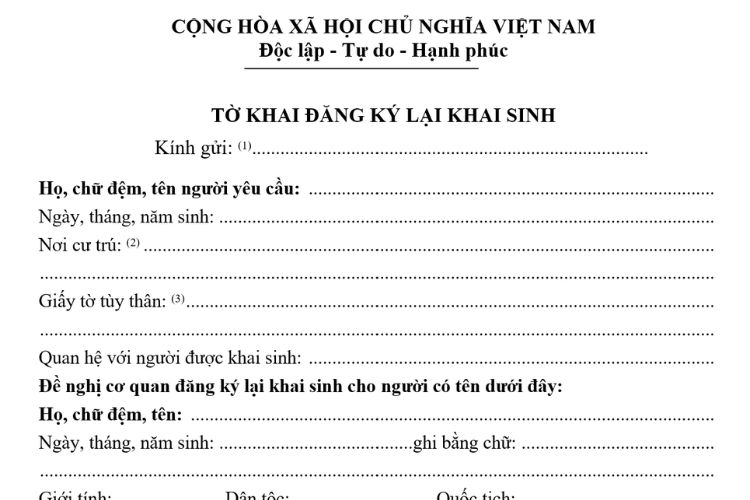 Mẫu Tờ khai đăng ký lại khai sinh 2 Mẫu Tờ khai đăng ký lại khai sinh