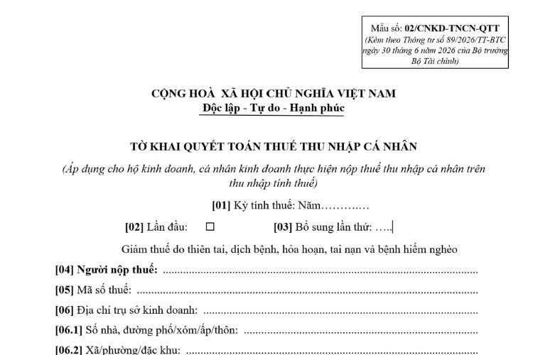 Mẫu Tờ khai quyết toán thuế thu nhập cá nhân (Mẫu số: 02/CNKD-TNCN-QTT) 2 Mẫu Tờ khai quyết toán thuế thu nhập cá nhân (Mẫu số: 02/CNKD-TNCN-QTT)