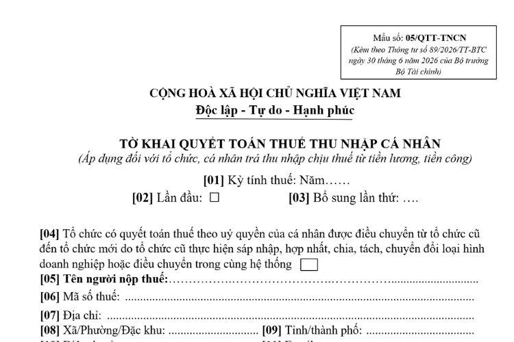 Mẫu Tờ khai quyết toán thuế thu nhập cá nhân (Mẫu số: 05/QTT-TNCN) 2 Mẫu Tờ khai quyết toán thuế thu nhập cá nhân (Mẫu số: 05/QTT-TNCN)