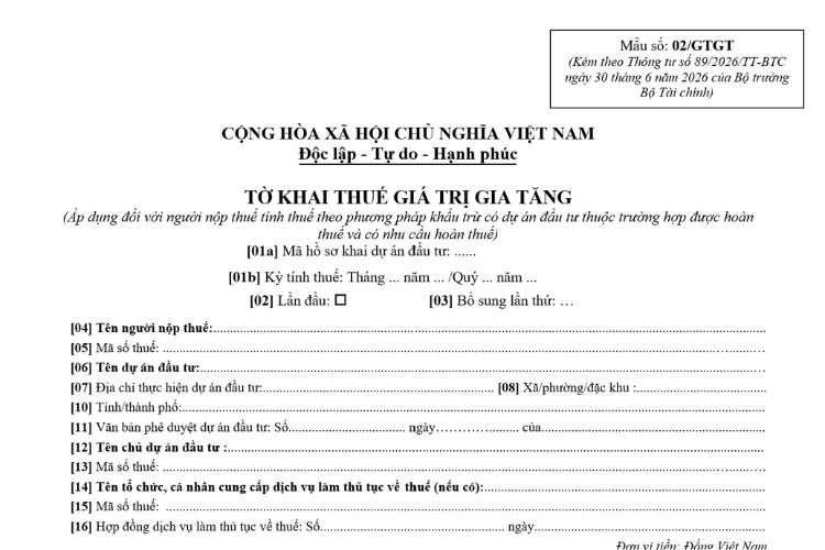 Mẫu Tờ khai thuế giá trị gia tăng (Mẫu số: 02/GTGT) theo Thông tư 89 2 Mẫu Tờ khai thuế giá trị gia tăng (Mẫu số: 02/GTGT) theo Thông tư 89