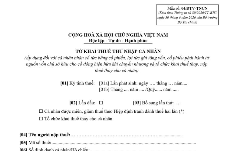 Mẫu Tờ khai thuế thu nhập cá nhân (Mẫu số: 04/ĐTV-TNCN) 2 Mẫu Tờ khai thuế thu nhập cá nhân (Mẫu số: 04/ĐTV-TNCN)