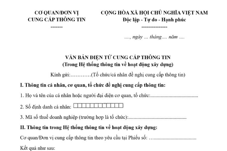 Mẫu Văn bản điện tử cung cấp thông tin 2 Mẫu Văn bản điện tử cung cấp thông tin