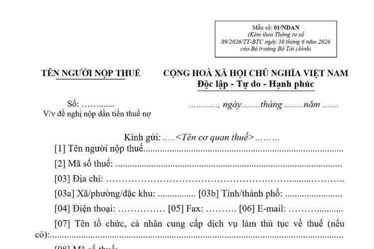 Mẫu Văn bản về việc đề nghị nộp dần tiền thuế nợ 2 Mẫu Văn bản về việc đề nghị nộp dần tiền thuế nợ
