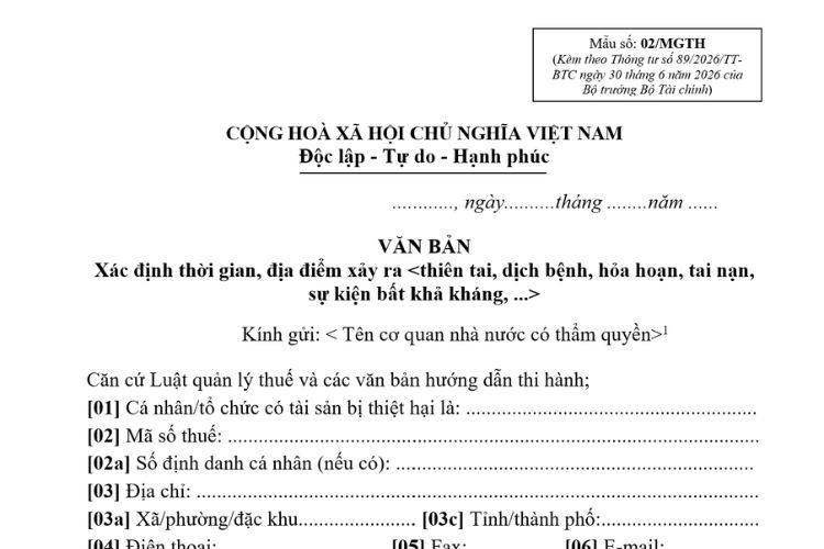 Mẫu Văn bản xác định thời gian, địa điểm xảy ra thiên tai, dịch bệnh, hỏa hoạn, tai nạn, sự kiện bất khả kháng