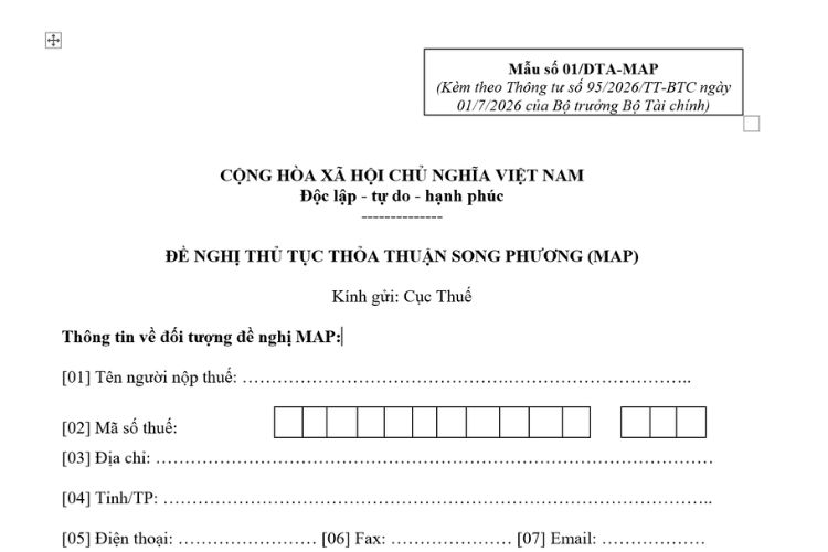 Mẫu Đề nghị thủ tục thỏa thuận song phương (MAP) 2 Mẫu Đề nghị thủ tục thỏa thuận song phương (MAP)