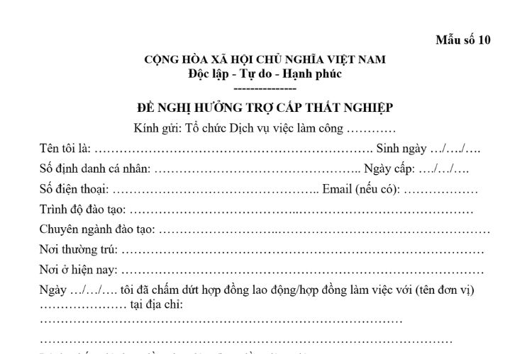 Mẫu Đơn đề nghị hưởng trợ cấp thất nghiệp 2026 2 Mẫu Đơn đề nghị hưởng trợ cấp thất nghiệp