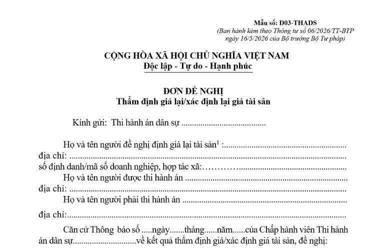Mẫu Đơn đề nghị thẩm định giá lại/xác định lại giá tài sản 2 Mẫu Đơn đề nghị thẩm định giá lại/xác định lại giá tài sản