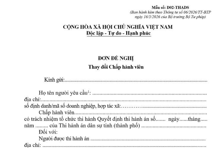 Mẫu Đơn đề nghị thay đổi chấp hành viên 2 Mẫu Đơn đề nghị thay đổi chấp hành viên