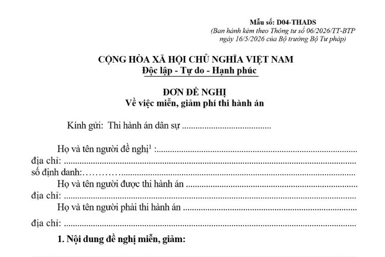 Mẫu Đơn đề nghị về việc miễn, giảm phí thi hành án 2 Mẫu Đơn đề nghị về việc miễn, giảm phí thi hành án