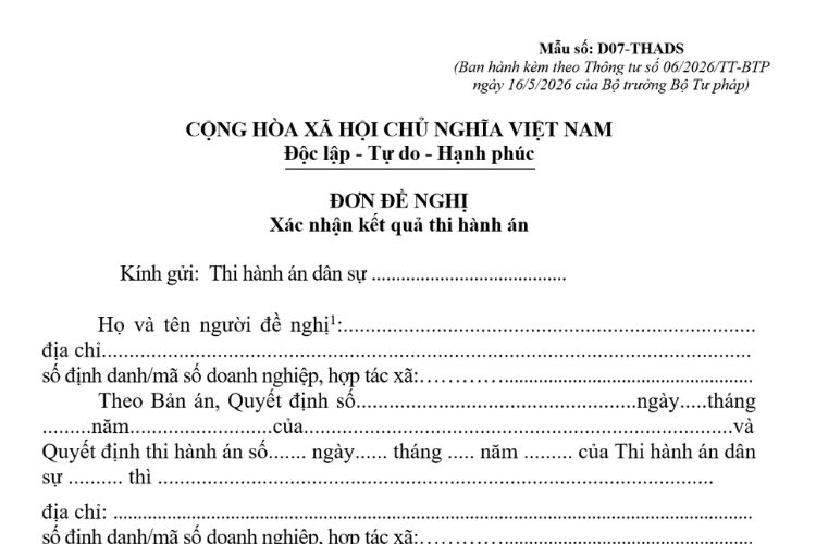 Mẫu Đơn đề nghị xác nhận kết quả thi hành án 2 Mẫu Đơn đề nghị xác nhận kết quả thi hành án
