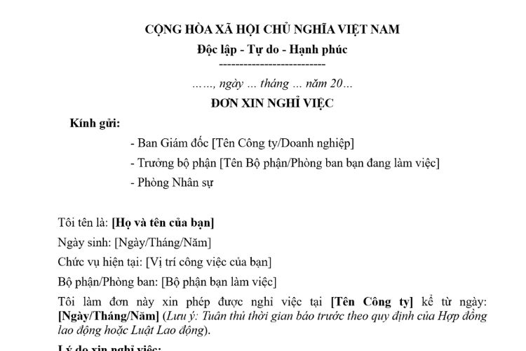 Mẫu Đơn xin thôi việc mới nhất 2026 2 Mẫu Đơn xin thôi việc mới nhất 2026