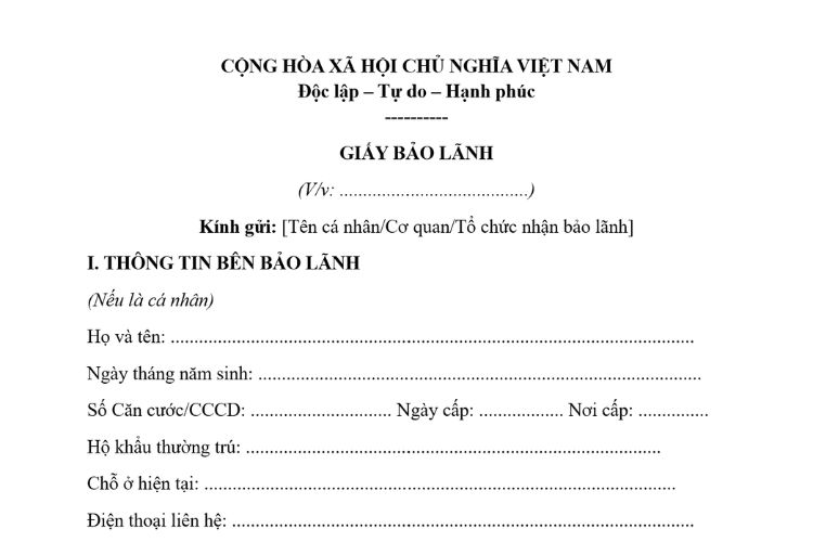 Mẫu Giấy bảo lãnh mới nhất 2026 2 Mẫu Giấy bảo lãnh mới nhất 2026