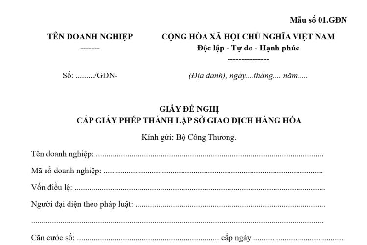 Mẫu Giấy đề nghị cấp Giấy phép thành lập Sở giao dịch hàng hóa 2 Mẫu Giấy đề nghị cấp Giấy phép thành lập Sở giao dịch hàng hóa