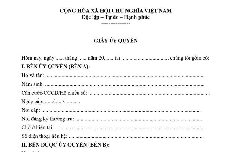 Mẫu Giấy ủy quyền cá nhân (Mẫu chuẩn quy định) 2 Mẫu Giấy ủy quyền cá nhân (Mẫu chuẩn quy định)