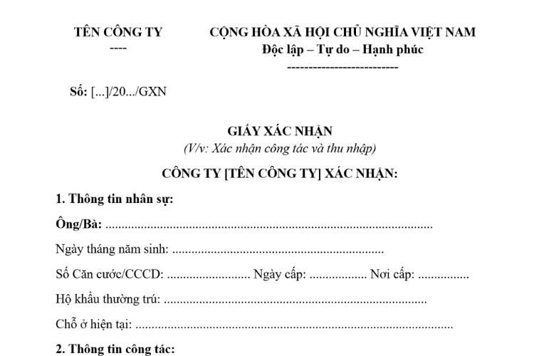 Mẫu Giấy xác nhận thu nhập mới nhất 2 Mẫu Giấy xác nhận thu nhập mới nhất