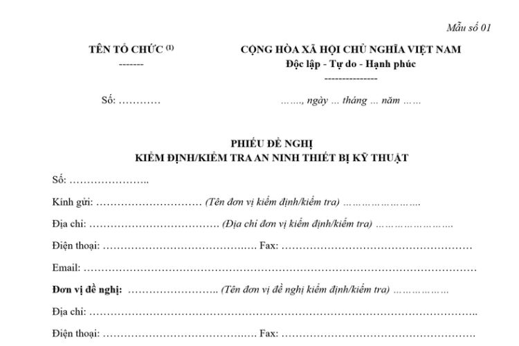 Mẫu Phiếu đề nghị kiểm định/kiểm tra an ninh thiết bị kỹ thuật 2 Mẫu Phiếu đề nghị kiểm định/kiểm tra an ninh thiết bị kỹ thuật
