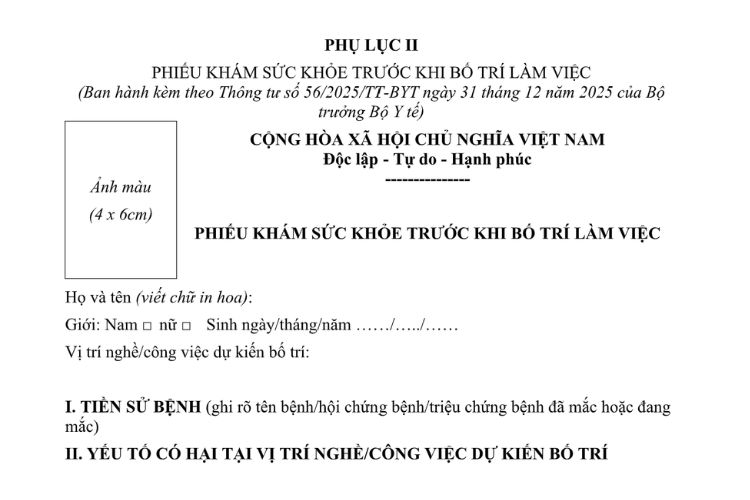 Mẫu Phiếu khám sức khỏe trước khi bố trí làm việc 2 Mẫu Phiếu khám sức khỏe trước khi bố trí làm việc