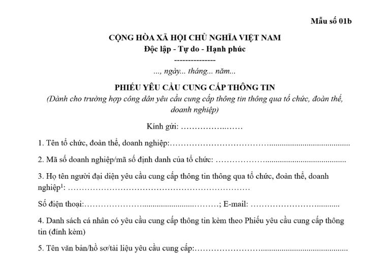 Mẫu Phiếu yêu cầu cung cấp thông tin của công dân thông qua tổ chức, đoàn thể, doanh nghiệp 2 Mẫu Phiếu yêu cầu cung cấp thông tin của công dân thông qua tổ chức, đoàn thể, doanh nghiệp