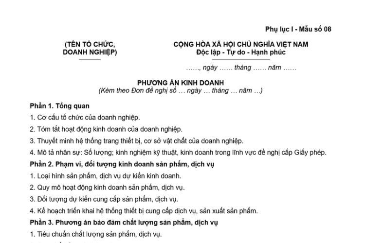 Mẫu Phương án kinh doanh (dùng trong kinh doanh sản phẩm, dịch vụ an ninh mạng)