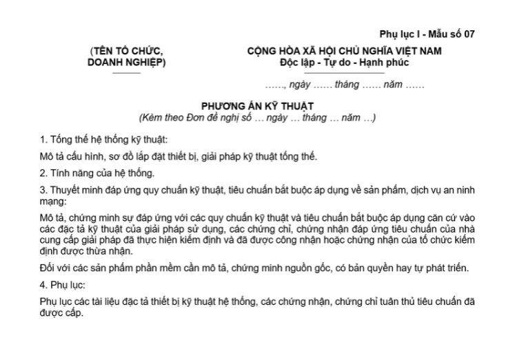 Mẫu Phương án kỹ thuật (dùng trong kinh doanh sản phẩm, dịch vụ an ninh mạng)