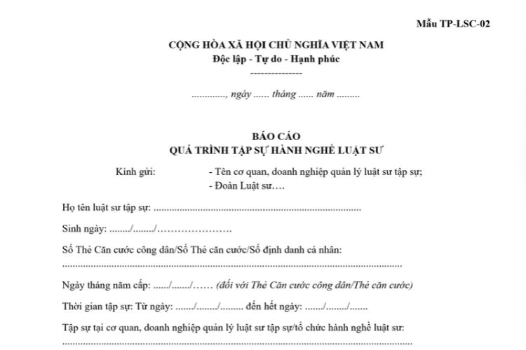 Mẫu Báo cáo quá trình tập sự hành nghề luật sư 2 Mẫu Báo cáo quá trình tập sự hành nghề luật sư