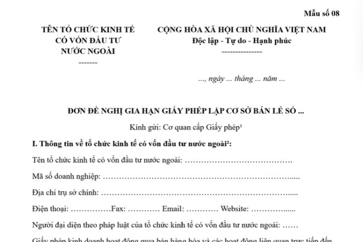 Mẫu Đơn đề nghị gia hạn Giấy phép lập cơ sở bán lẻ 2 Mẫu Đơn đề nghị gia hạn Giấy phép lập cơ sở bán lẻ