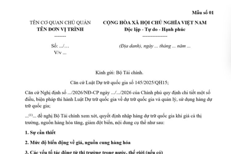 Mẫu Văn bản đề nghị nhập hàng dự trữ quốc gia khi giá cả thị trường, nguồn hàng hóa tăng, giảm đột biến 2 Mẫu Văn bản đề nghị nhập hàng dự trữ quốc gia khi giá cả thị trường, nguồn hàng hóa tăng, giảm đột biến