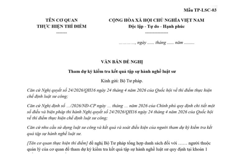 Mẫu Văn bản đề nghị tham dự kỳ kiểm tra kết quả tập sự hành nghề luật sư 2 Mẫu Văn bản đề nghị tham dự kỳ kiểm tra kết quả tập sự hành nghề luật sư